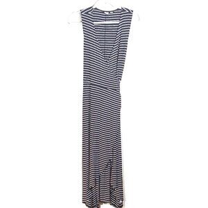 GAP Maxi Wrap Dress Womens Small Petite Black Stripe 90s Sleeveless Jersey Knit